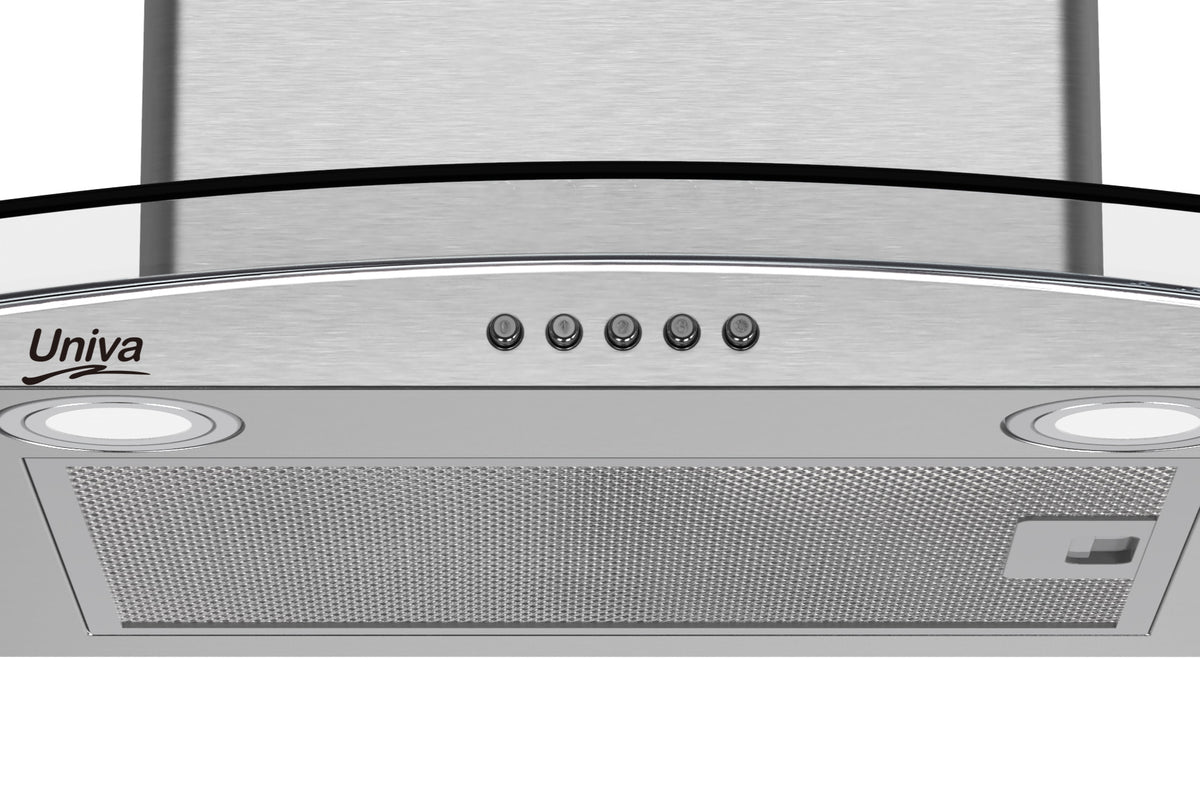 Univa 60cm Wall Mounted Curved Glass Chimney Cooker Hood U600SCG-1