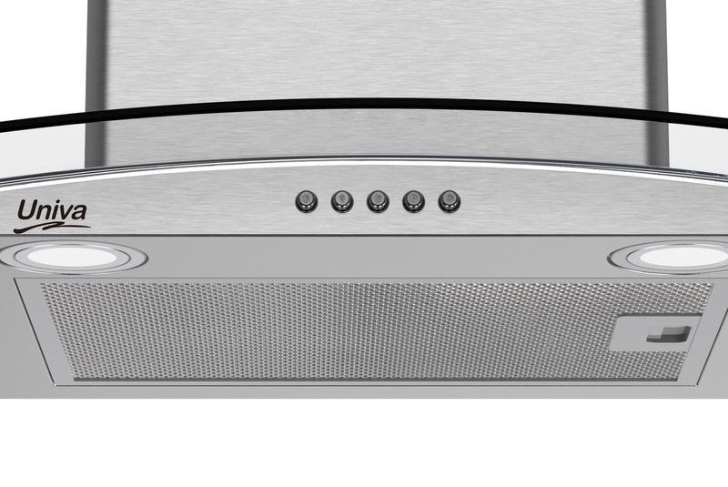Univa 60cm Wall Mounted Curved Glass Chimney Cooker Hood U600SCG-1-5