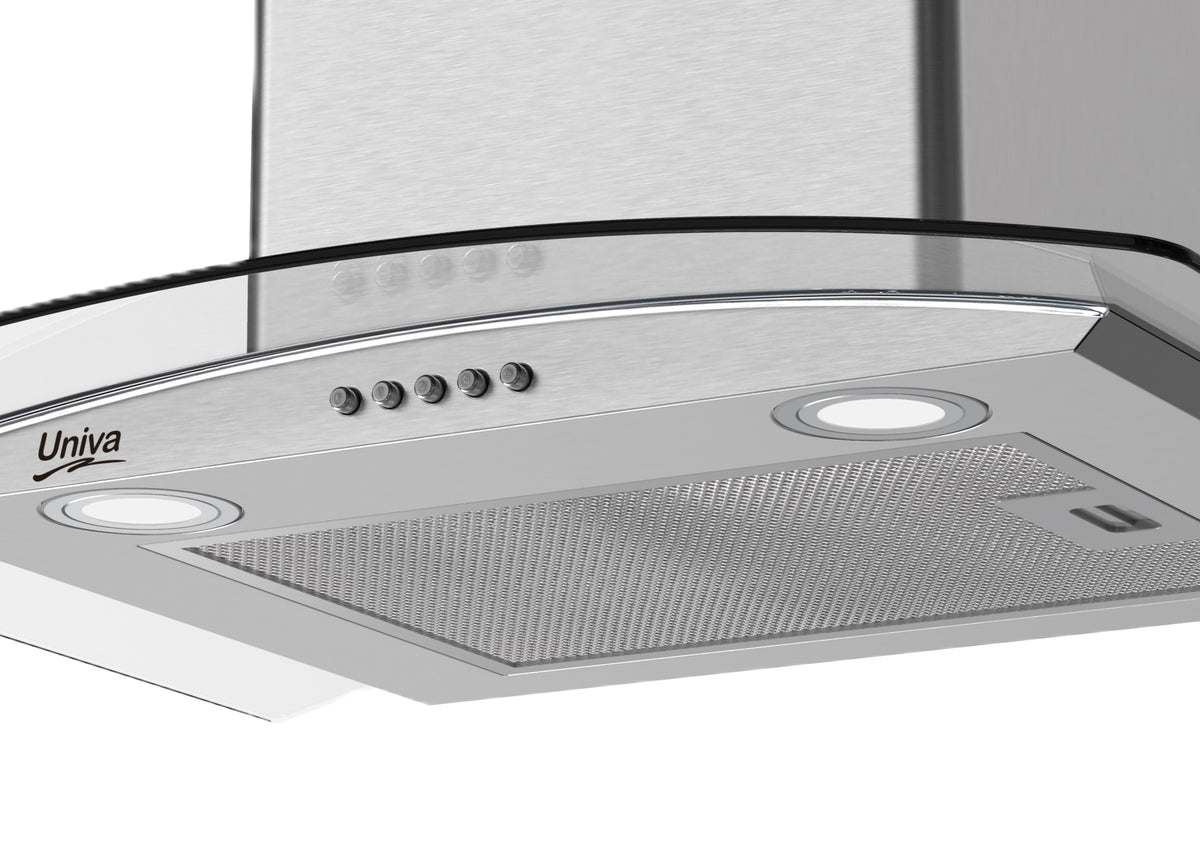 Univa 60cm Wall Mounted Curved Glass Chimney Cooker Hood U600SCG-1