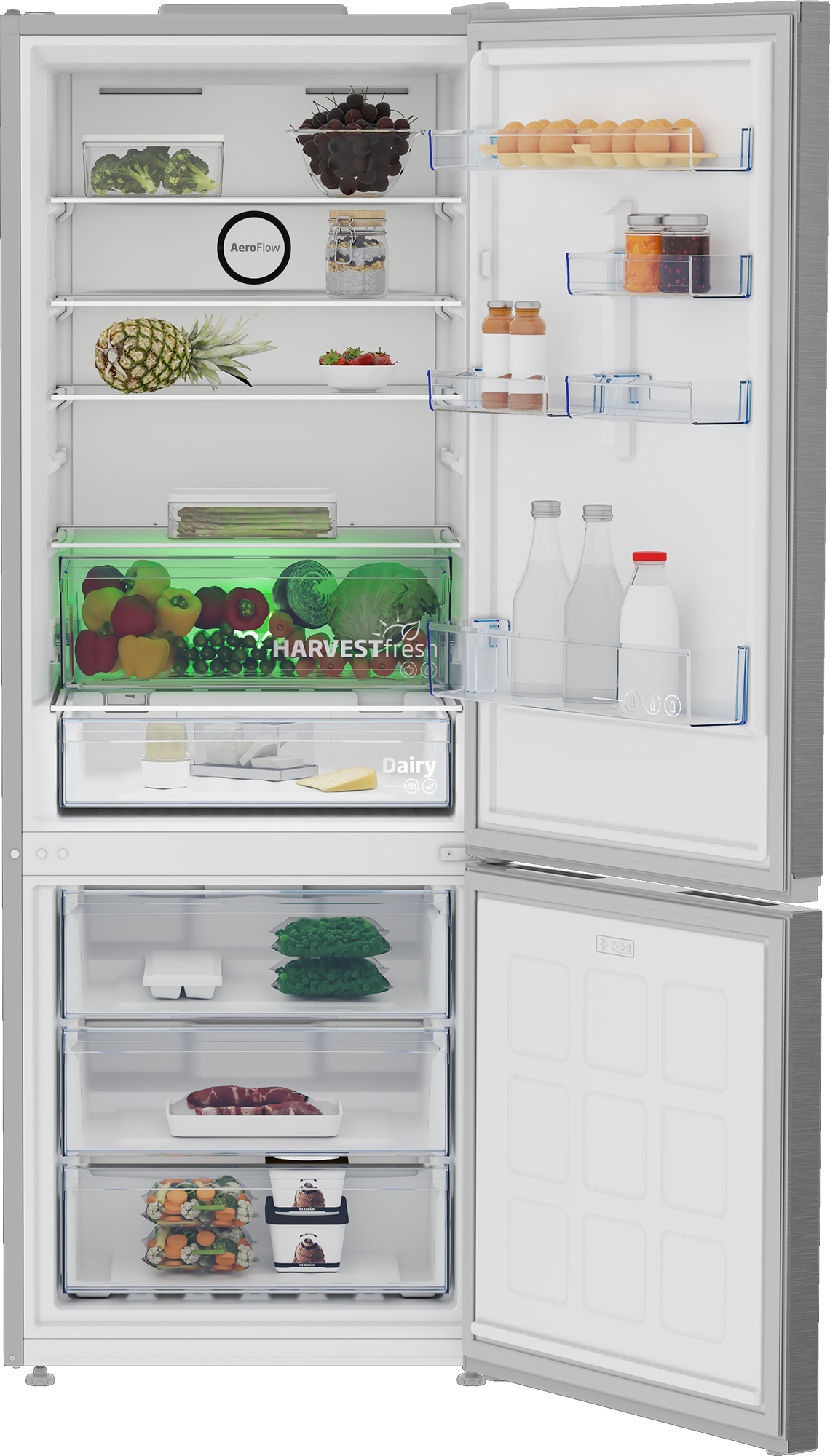 Beko 490L Fridge/Freezer (Bottom Freezer) Brushed Silver B5RCNE565HXP