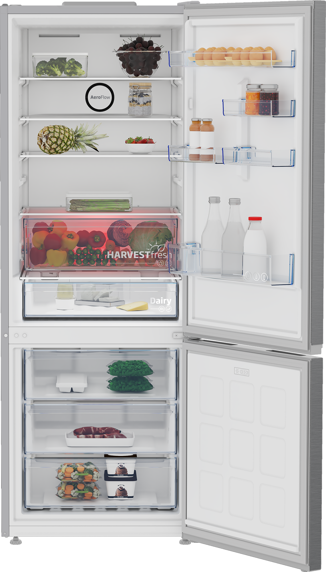 Beko 490L Fridge/Freezer (Bottom Freezer) Brushed Silver B5RCNE565HXP