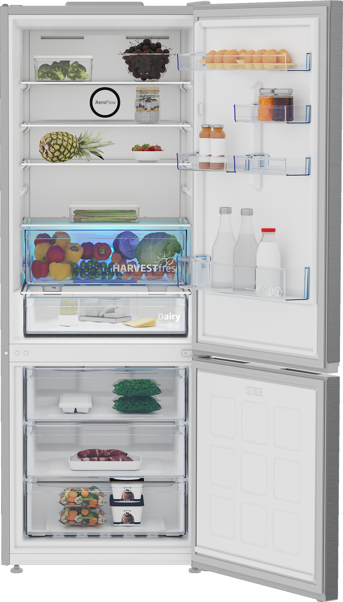 Beko 490L Fridge/Freezer (Bottom Freezer) Brushed Silver B5RCNE565HXP