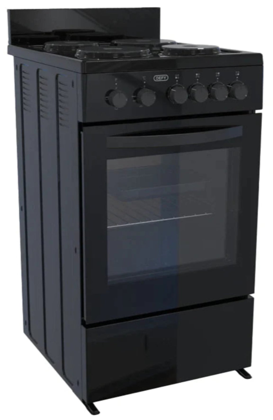 Black stove with glass door on a white background
