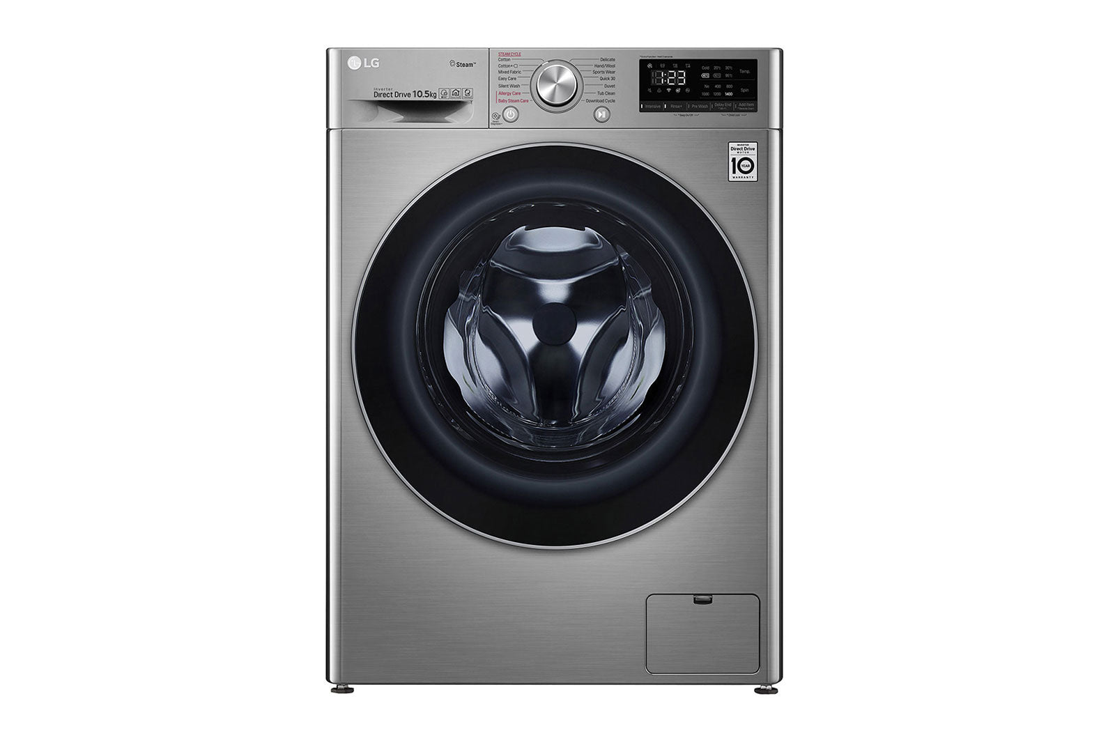 LG 10.5kg Front Loader Washing Machine Stainless Steel F4V5RYP2T