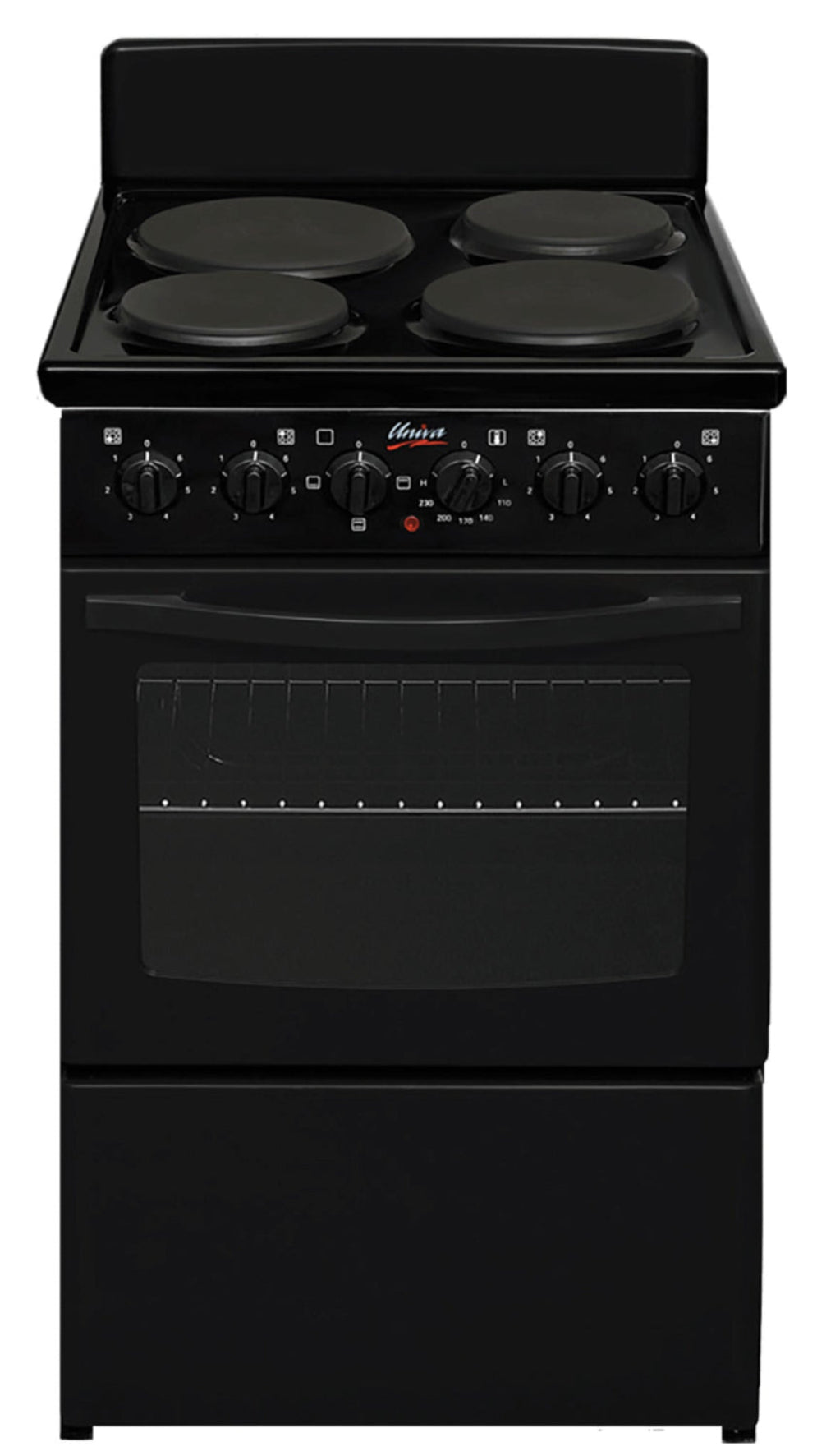 Black electric cooker with four burners on a white background